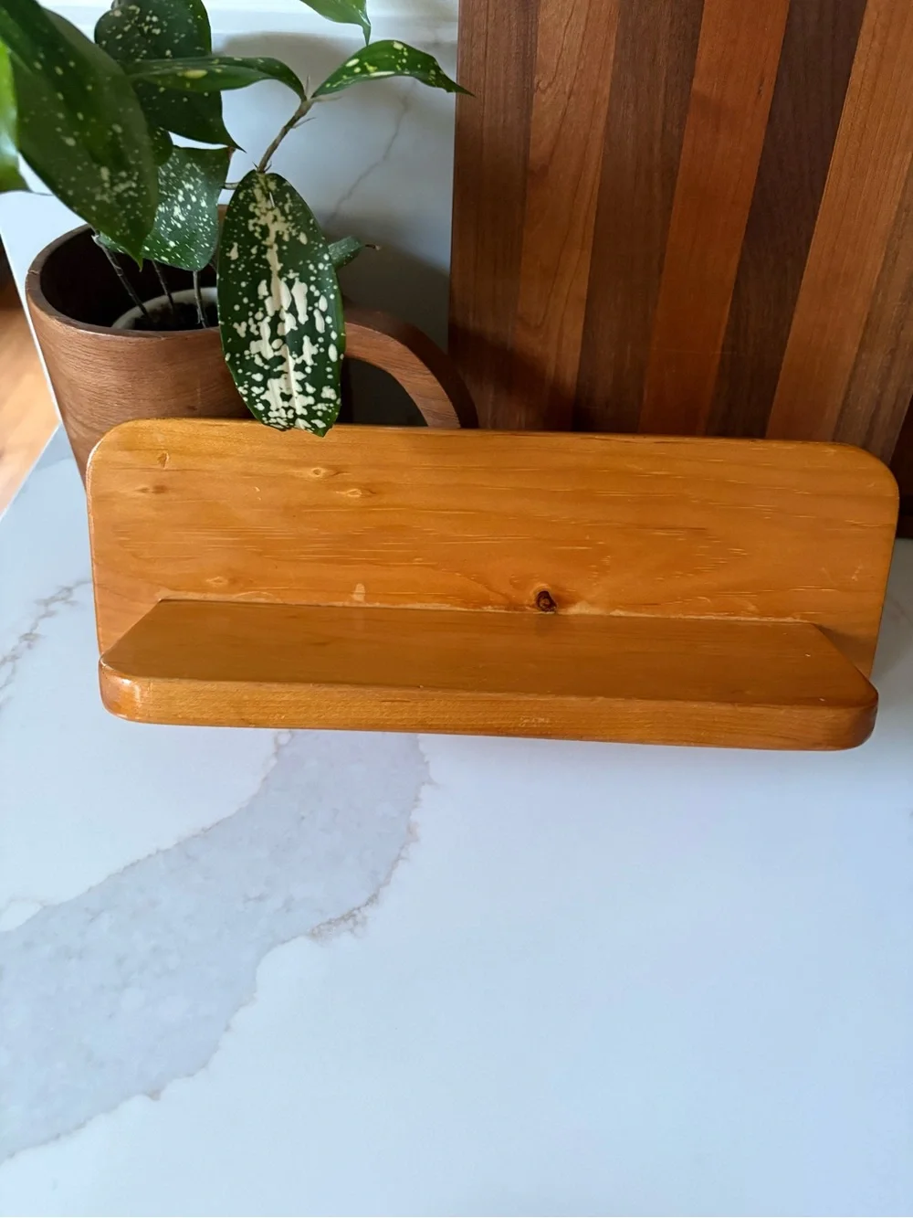 Vintage Warm Honey Wood Small Floating Wall Shelf Boho Cottage Core MCM